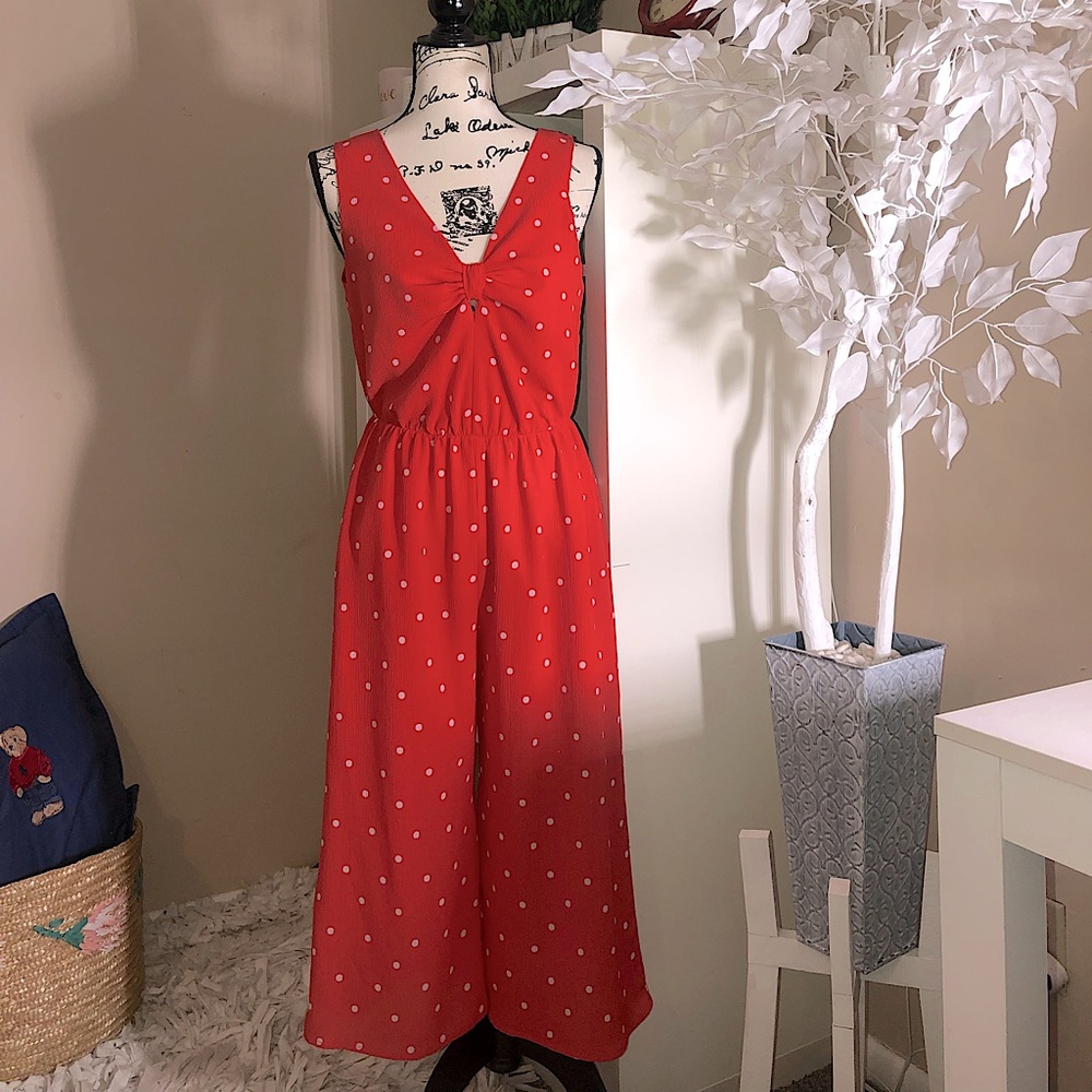 Red Polka Dot Sleeveless Jumpsuit small medium